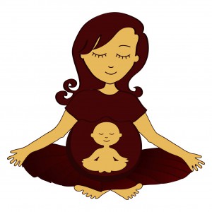 meditating pregnant woman with small meditating child in a stomach